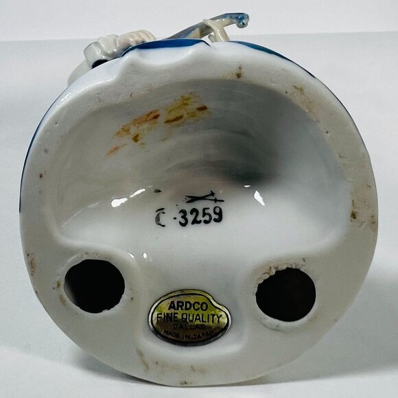 Vtg Ardco Japan Porcelain Gilded Figurine Musician Blue White Playing Lute 3259 - Picture 6 of 8